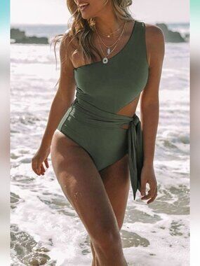 LILLUSORY Asymmetric One-Shoulder Cutout One-Piece Monokini Swimsuit Size XL